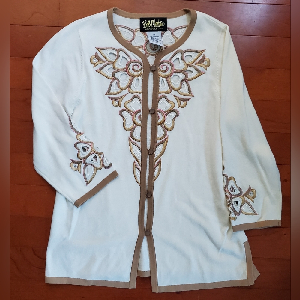 Bob Mackie Button Down Floral Sweater Size XS